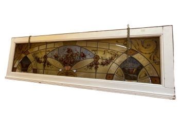 Antique Large Floral Stained Glass Panel