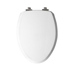 Benton Soft Close Elongated Enameled Wood Toilet Seat White/brushed Nickel (damaged)