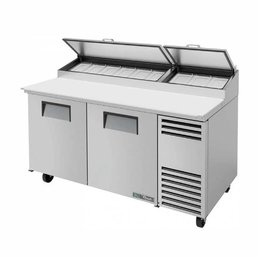 True 67' 2-Door Refrigerated Pizza Prep Table With (9) 1/3 Pans