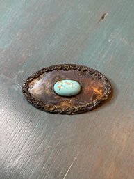 Vintage Oval Brooch With Turquoise Center