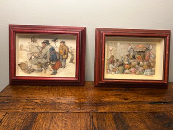 Antique Pair Of Anton Pieck 3-D Framed Pictures