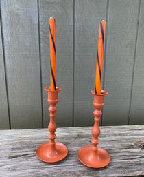 Metal Candlesticks With Halloween Pilar Candles