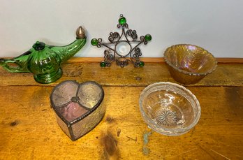 Glass Lit- Green Genie Lamp, Hanging Star And More