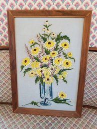 Framed Needlepoint Floral Artwork - 17x24