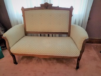 Antique Detailed Wood Settee On Wheels - 54x22x40H