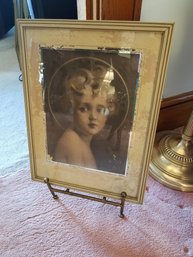 Framed Baby Angel Picture On Stand - 13x17