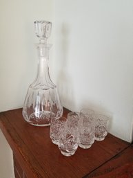 Cut Glass Decanter W/6 Shot Glasses