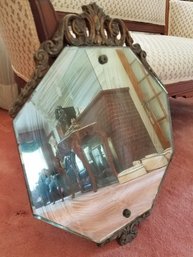 Antique Octagon Wood Framed Mirror W/distressed Finish - 22x16