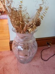 Large Glass Vase W/dried Flowers - 16'H X 11'D