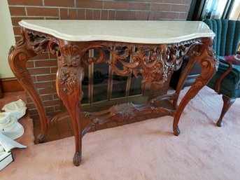 Vintage Marble Top Wood Sofa Table - Nice Details - 54L X 18D X 37H