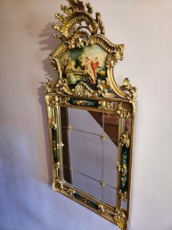 Hand Painted Gold Framed Wall Mirror - 35x18 - Great Piece!