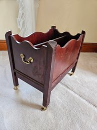 Cherry Wood Magazine Rack On Wheels- 19x12x17H