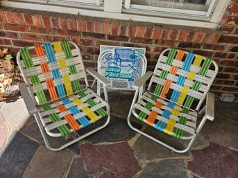 Pair Of Retro  Beach Chairs And Patio Table