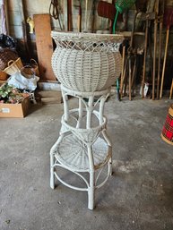 Wicker Plant Stand And Flower Pot