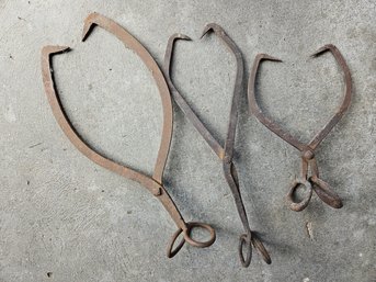 (3) Antique Iron Ice Tongs