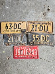 (5) Vintage License Plates - NY & Florida