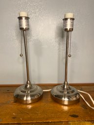 Pair Of Stainless Pull String Lamps- Works