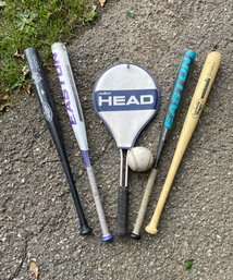 Easton Bats , Louisville Sluggers, And Tennis Racket Lot