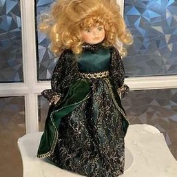 Vintage Porcelain Doll, (Stand Not Included, It Is A Prop)