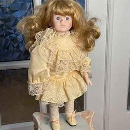 Vintage Porcelain Doll, (chair Not Included, It Is A Prop)