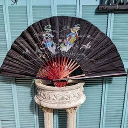 Vintage Hand Painted Chinese Fan Wall Decor