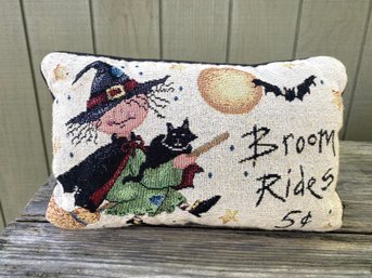 Small Stitched Tapestry - Witch Broom Rides Pillow