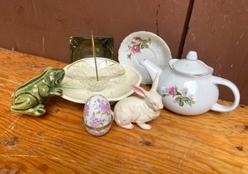 Hodge Podge Lot- Frog, Bunny, Leaf Dish And More