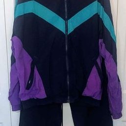 Vintage 90's Profile Windbreaker Jacket & Matching Pants Green, Purple And Black