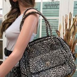 Vera Bradley Zip Handbag Camocat 2016 Black & White Tan