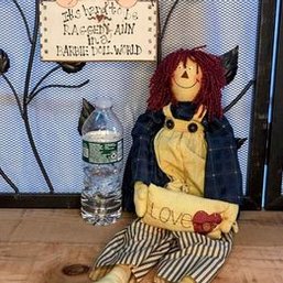 Primitive Folk Art Raggedy Ann Doll & Cute Sign