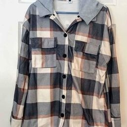 Men's Hoodie Flannel Shirt Jacket Size Large