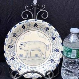 Vintage Dovis Designs Pig Plate 8.5 Blue/white