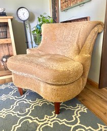 Vintage Gold Tone Accent Chair With Rolled Back