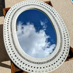 Vintage White Wicker Oval Mirror/small Wicker Mirrors/boho Gallery Wallbeach House Decor