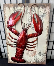 Metal Lobster Mounted On Wooden Sign Sculpture/Wall Art - Rare