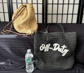 Time And Tru Beach Packable Straw Tote Shoulder Bag Black Off Duty New & A Beige Summer Straw Bucket Bag Cross