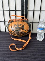 Incredible Vintage Leather Wrapped Calabash Bag/Purse Or Chinese Wedding Basket