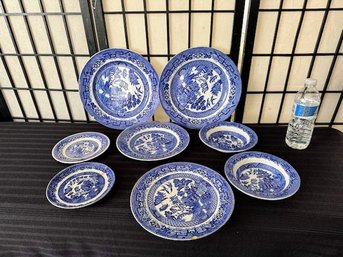 Vintage 1900's Blue Willow Plates Semi-vitreous Buffalo Pottery  Dish Lot #2