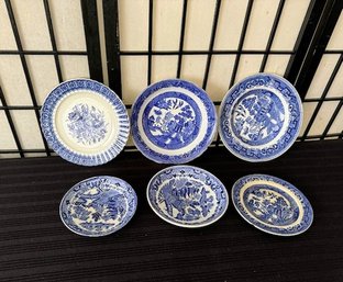 Vintage 1900's Blue Willow Plates Semi-vitreous Buffalo Pottery  Dish Lot #1