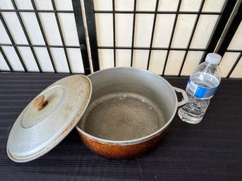 Vintage Brown Aluminum Stock Pot / Dutch Oven With Lid