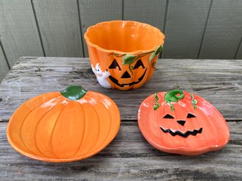 Pumpkin Plates And Candy Bowl