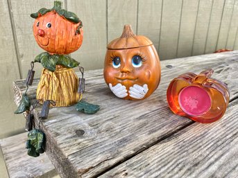 Pumpkin Shelf Sitter, Pumpkin Dish And Candles