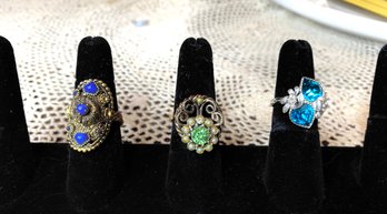 Trio Of Vintage Costume Rings- Adjustable