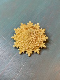 Mid Century Celluloid Carved Floral Brooch