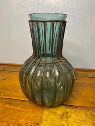 Beautiful Caged Blue Glass Vase