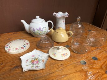 Tea Pots , Jars And Random Lids Lot