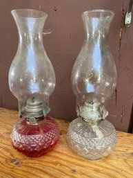 Pair Of Cut Glass Hurricane Lamps