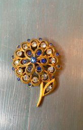 Large Vintage Blue Stone Flower Broach