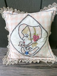 Lady Face Silhouette  Embroidered Pillow