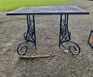 Antique Wrought Iron Base- Metal Top Table